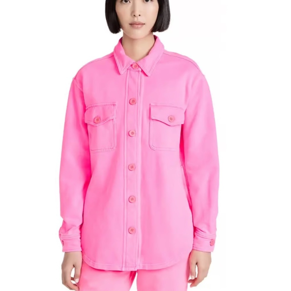 Good American Cotton Terry Shirt Jacket Shacket in Iced Pink Small Medium